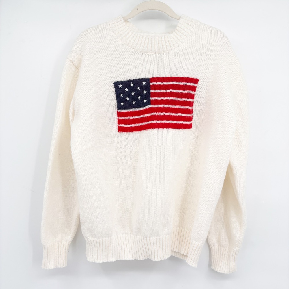 Womens 4th of July American Flag Americana Preppy Knit Pullover Sweater Size XL